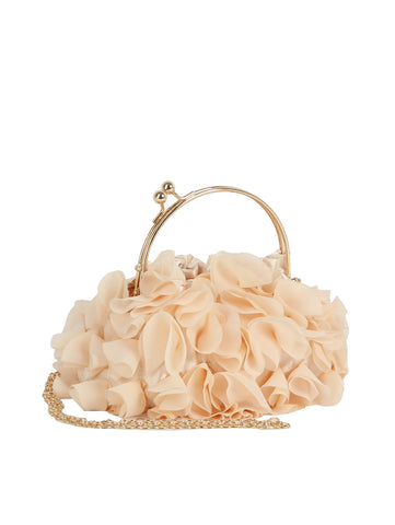 Ruffled Satin Metal Handle Clutch