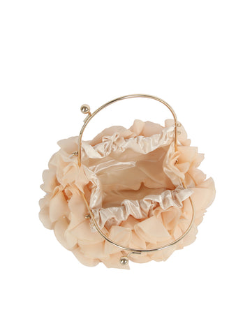 Ruffled Satin Metal Handle Clutch