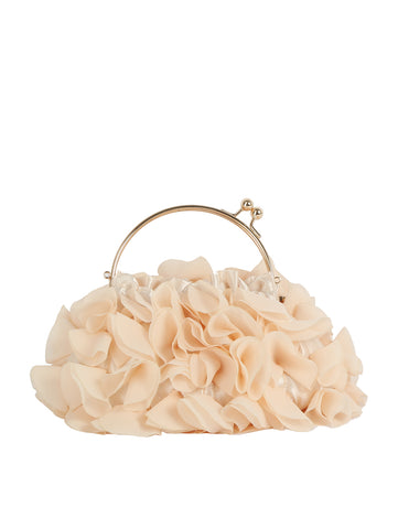 Ruffled Satin Metal Handle Clutch