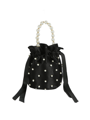 Pearl Handle Satin Drawstring Bag