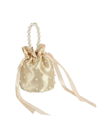 Pearl Handle Satin Drawstring Bag