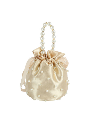 Pearl Handle Satin Drawstring Bag