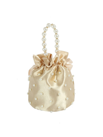 Pearl Handle Satin Drawstring Bag