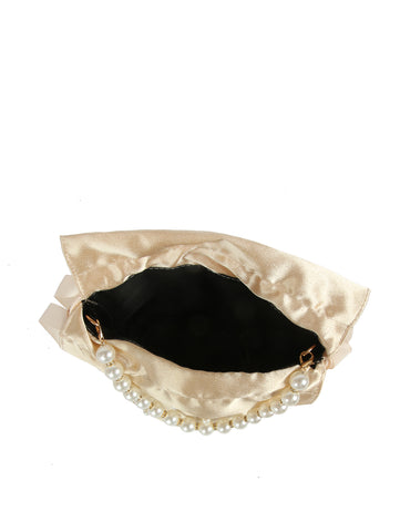 Pearl Handle Satin Drawstring Bag