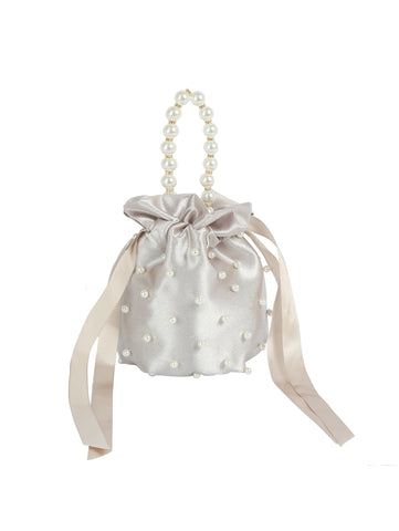 Pearl Handle Satin Drawstring Bag