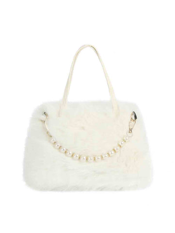 Pearl Accent Faux Fur Tote