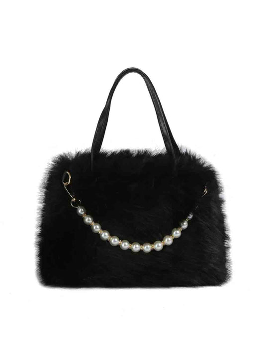 Pearl Accent Faux Fur Tote