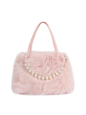 Pearl Accent Faux Fur Tote