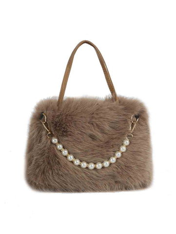 Pearl Accent Faux Fur Tote
