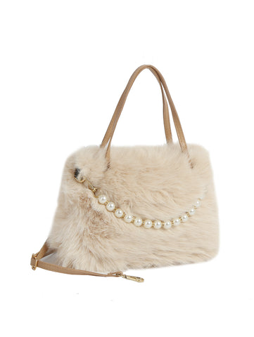 Pearl Accent Faux Fur Tote