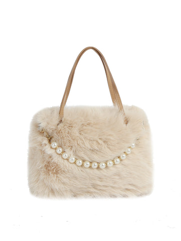 Pearl Accent Faux Fur Tote