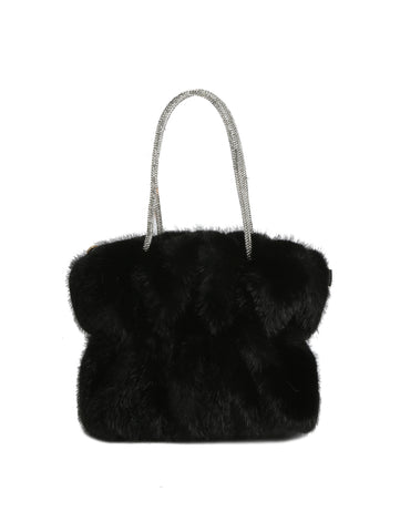 Plush Braided Handle Faux Fur Tote