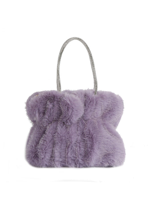 Plush Braided Handle Faux Fur Tote
