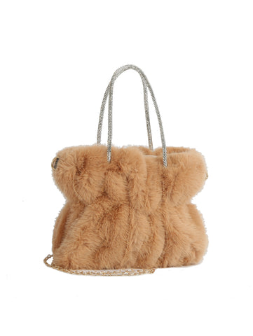 Plush Braided Handle Faux Fur Tote