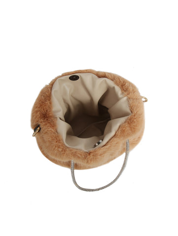 Plush Braided Handle Faux Fur Tote