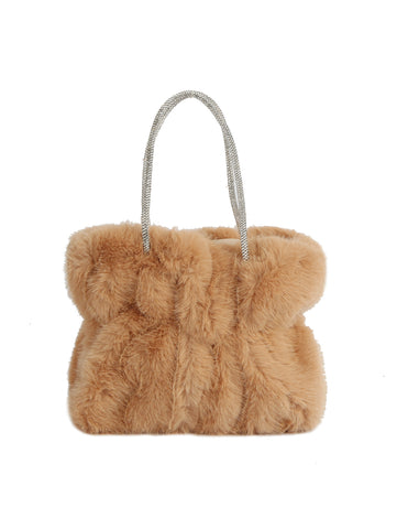 Plush Braided Handle Faux Fur Tote