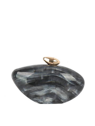 Marbled Stone Acrylic Evening Clutch with Gold Metal Handle