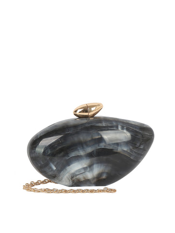 Marbled Stone Acrylic Evening Clutch with Gold Metal Handle