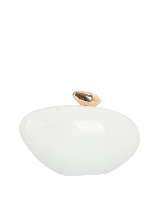 Marbled Stone Acrylic Evening Clutch with Gold Metal Handle