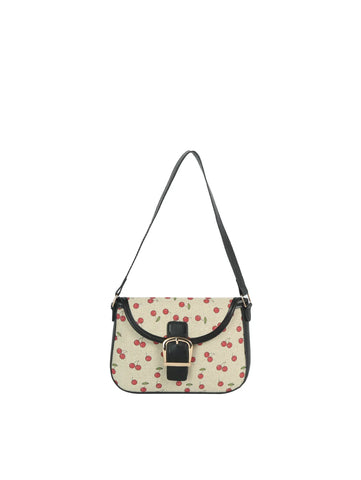 Cherry Print Canvas Front Flap Shoulder Bag