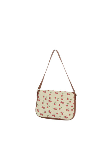 Cherry Print Canvas Front Flap Shoulder Bag