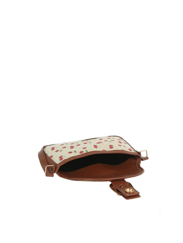 Cherry Print Canvas Front Flap Shoulder Bag