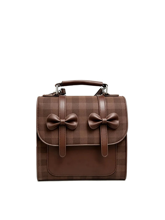 Cute Plaid and Bow Petite Fashion Backpack
