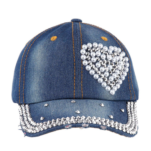 Studded Heart Denim Fashion Cap