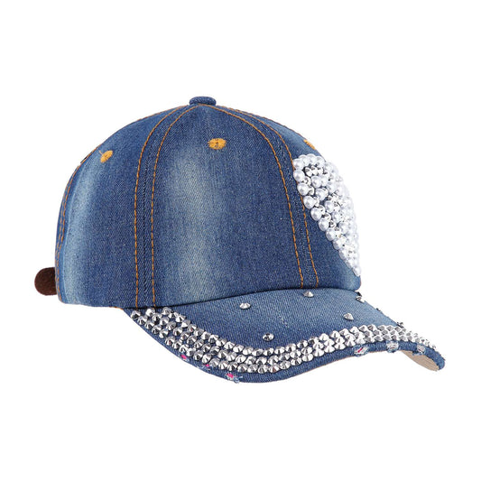 Studded Heart Denim Fashion Cap