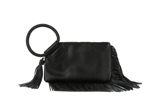 Fringe Accented Wristlet Clutch Bag