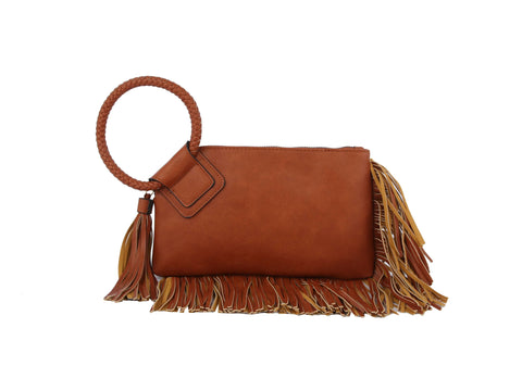 Fringe Accented Wristlet Clutch Bag