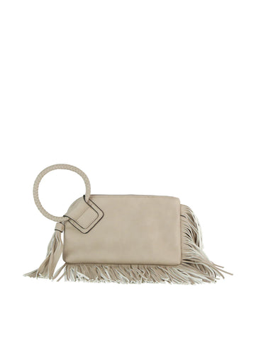 Fringe Accented Wristlet Clutch Bag