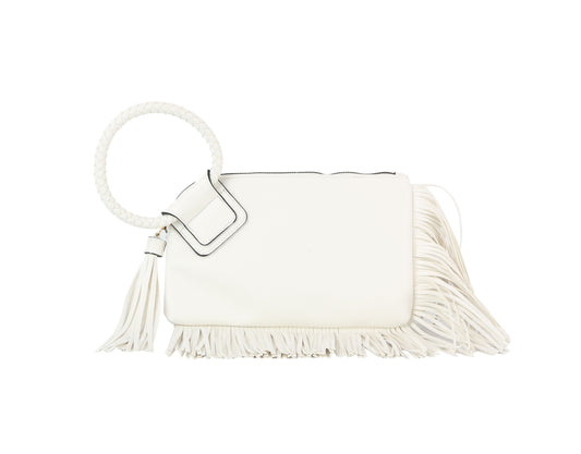 Fringe Accented Wristlet Clutch Bag