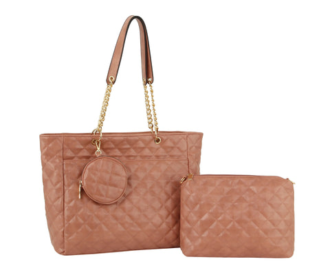 Three Piece Quilted Tote Handbag Set