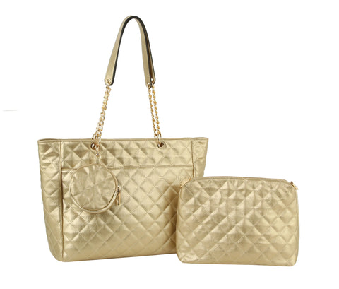 Three Piece Quilted Tote Handbag Set