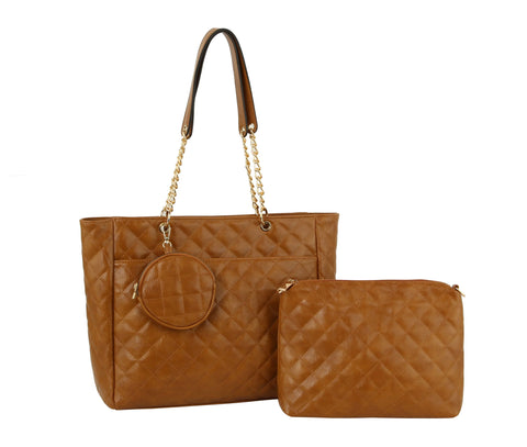 Three Piece Quilted Tote Handbag Set