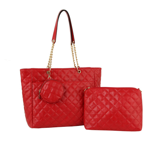 Three Piece Quilted Tote Handbag Set