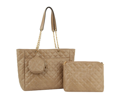 Three Piece Quilted Tote Handbag Set