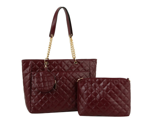 Three Piece Quilted Tote Handbag Set