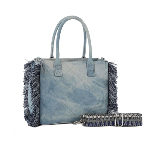 Distressed Quilted Denim Tote Bag