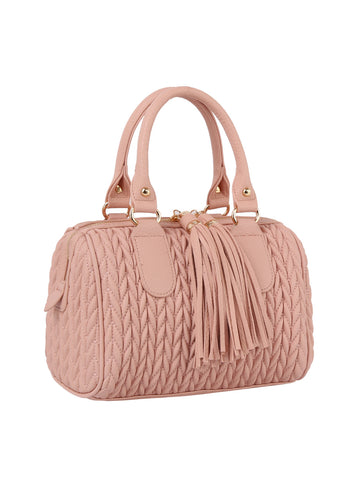 Embossed Tassel Accented Satchel Handbag