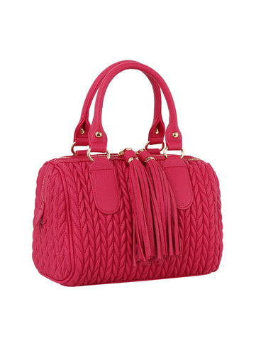 Embossed Tassel Accented Satchel Handbag