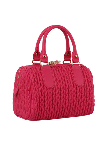 Embossed Tassel Accented Satchel Handbag