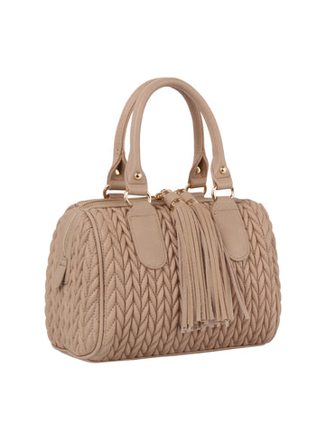 Embossed Tassel Accented Satchel Handbag