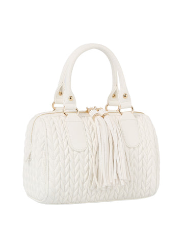 Embossed Tassel Accented Satchel Handbag