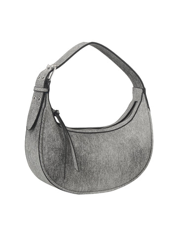 Washed Denim Structured Hobo Handbag