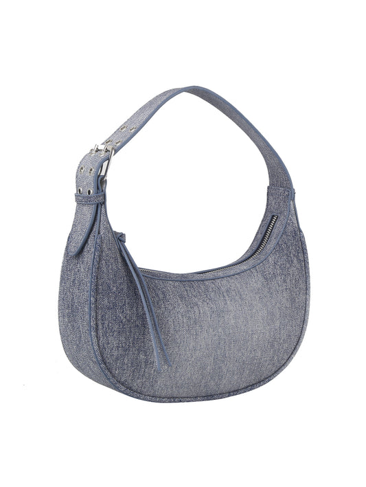 Washed Denim Structured Hobo Handbag