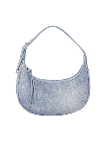 Washed Denim Structured Hobo Handbag