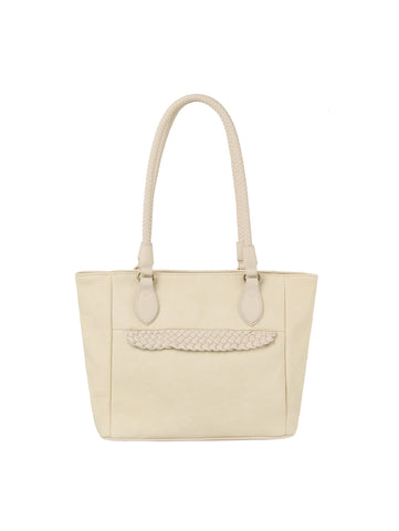 Braided Faux Leather Point Detail Tote Bag