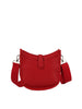 The Chic Saddle Bag Design Shoulder Bag is a small red faux leather bag with a front flap, snap button closure, metallic hardware, and a wide adjustable shoulder strap for versatile styling.